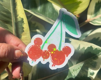 Melting Mickey Cherries Laptop Sticker | Sparkly Cherry Sticker