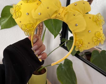 Sparkly Bejeweled Floral Yellow & Gold Minnie Ears