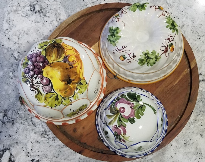 Ceramic Hand Painted Gelatin Jello Mold / Italy / Bassano / Fruit / Floral / Home Decor