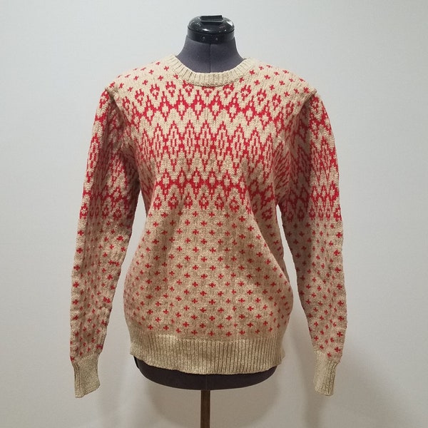 JCrew Vintage Fair Isle Lambswool Sweater / Red Cream / Long Sleeve / Crew Neck / Size XL
