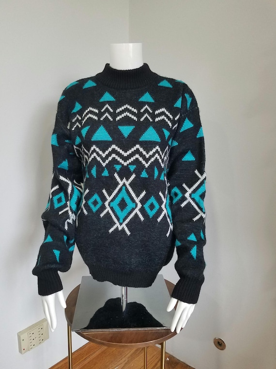 80-90s White Stag Mens Knit Loop Pullover Sweater Blue Black