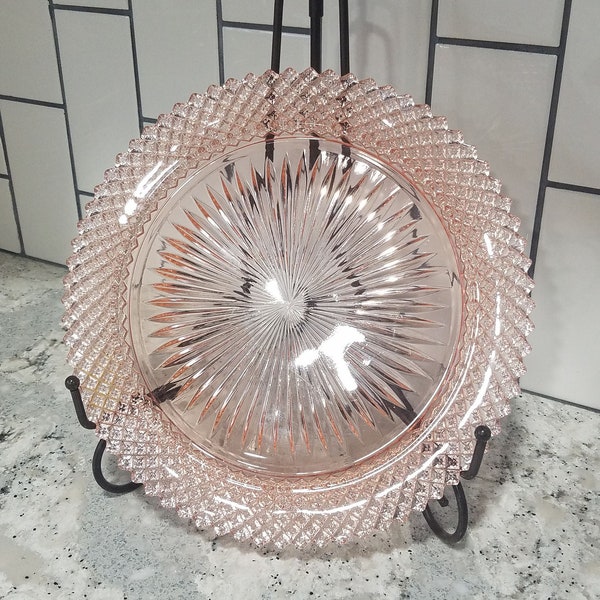 Vintage Miss America Pink Depression Glass Dinner Plate 10.25 in / Diamond Pattern / 1930s / Shabby Chic / Collectible  Plateware / Art Deco