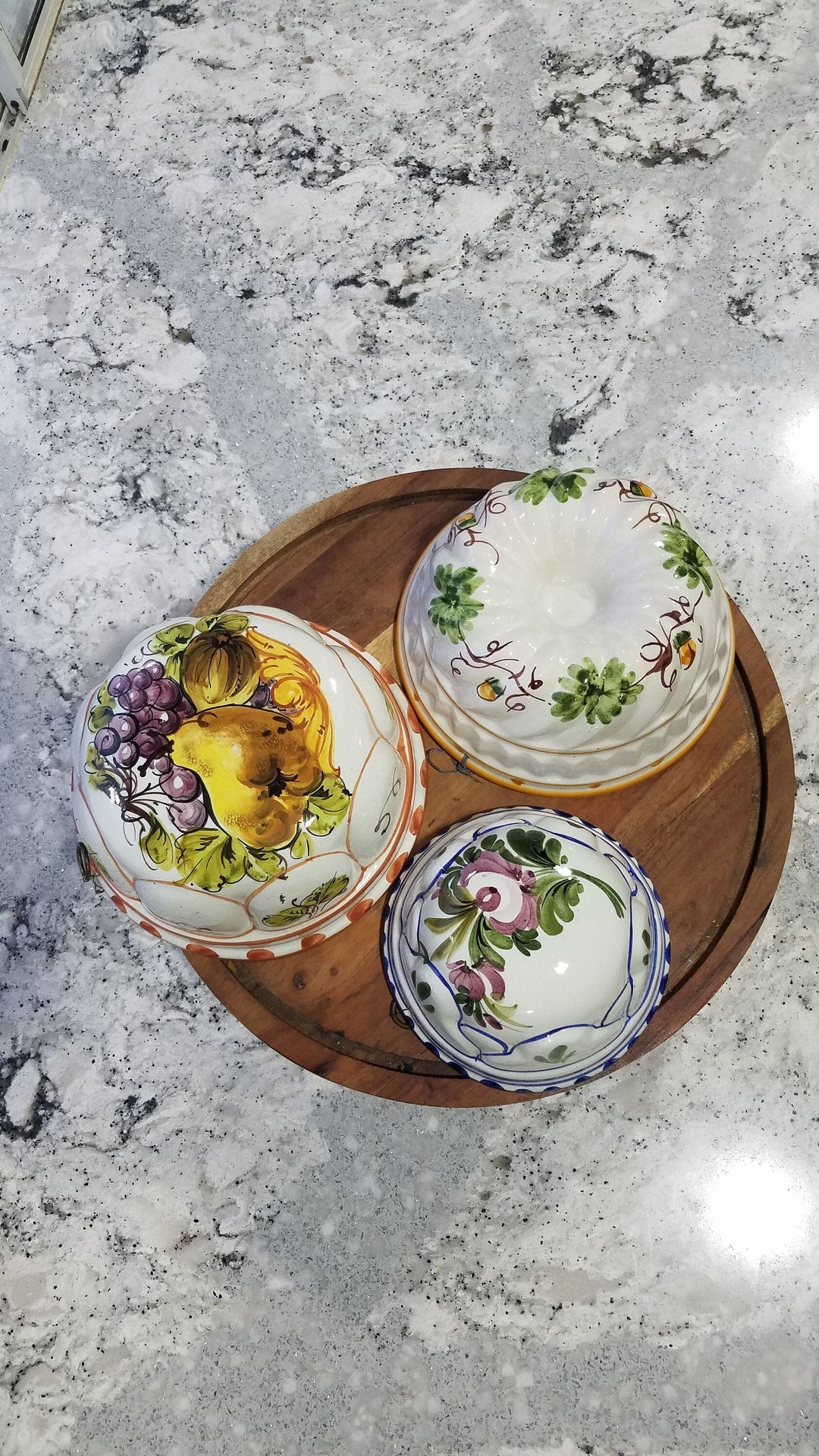 Ceramic Hand Painted Gelatin Jello Mold / Italy / Bassano / Fruit / Floral / Home Decor