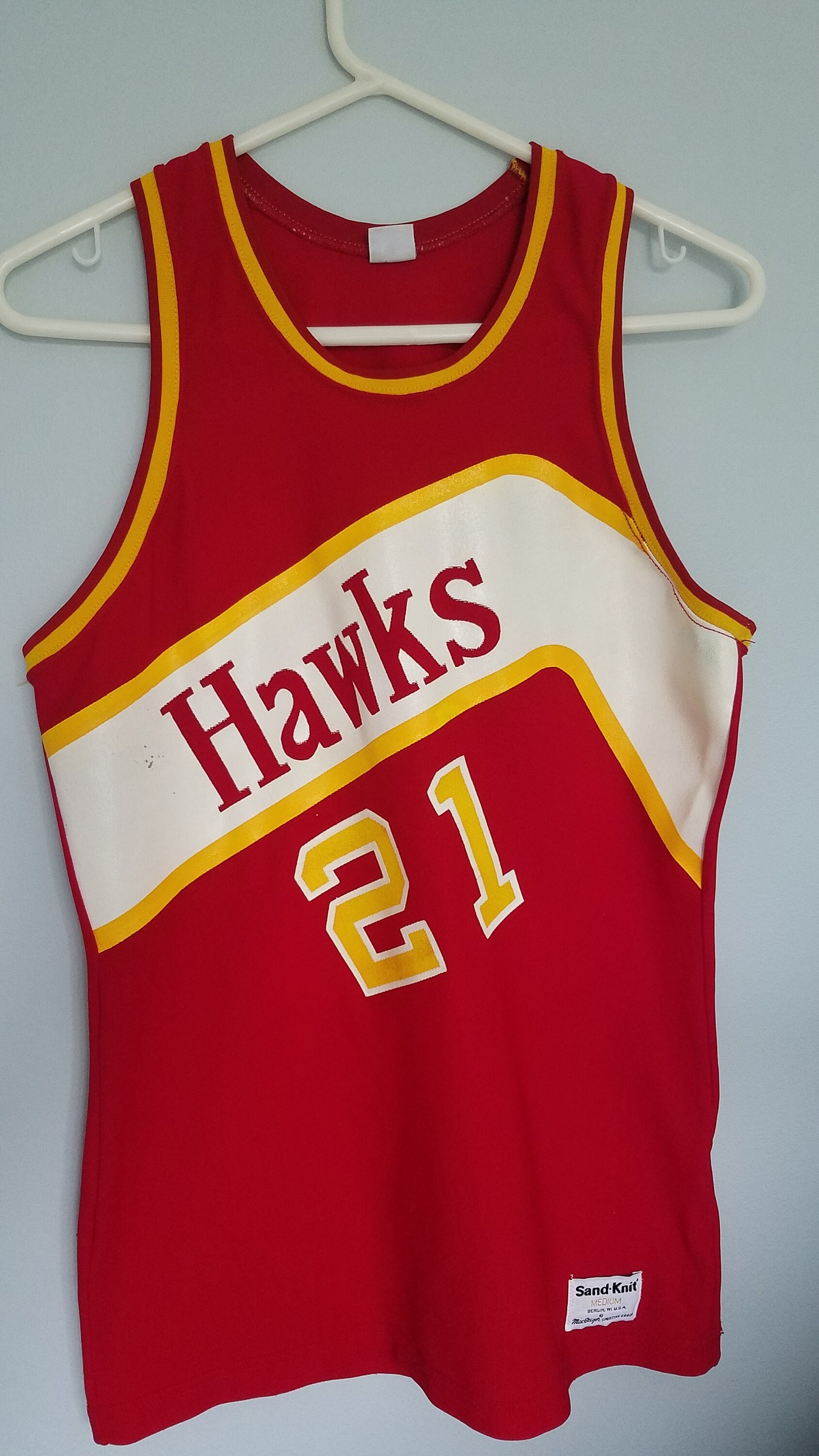 Vintage Rare Atlanta Hawks 21 Dominique Wilkins Sand Knit Sz M 80s VTG NICE