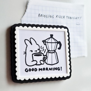 Good Morning Fridge Magnet | Moka Pot Refrigerator Magnet | Coffee Corner Decor | Useful Gift for Mom | Cozy Magnetic Art for Refrigerator
