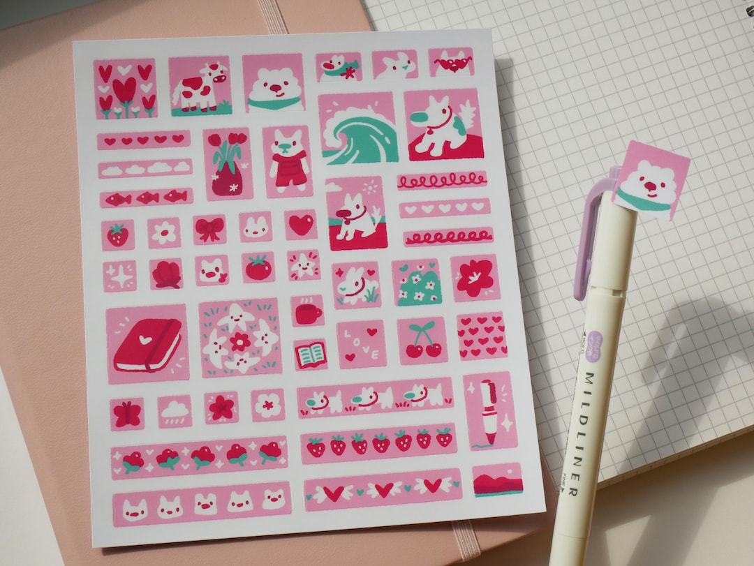 Pink Journaling Sticker Sheet | Cute Bullet Journal, Planner, Scrapbook ...