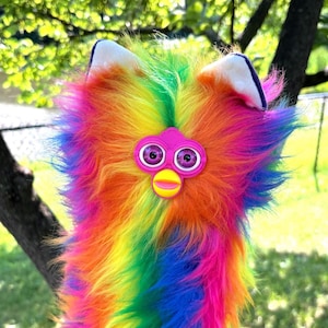 Long Furby XL - 3 Feet long, very thick, plush, rainbow long furby with ears, extra cursed