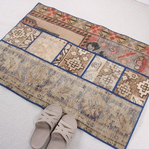 Small Rug, Vintage Rug, Turkish Rug, Patchwork Rug, Anatolian Rug, Rugs For Entry, 2.3x3.2 ft Beige Rug, Door Mat Rugs, Oriental Rug, 908