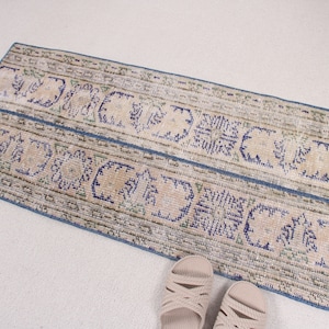 Patchwork Rug, Turkish Rug, Small Rugs, Vintage Rug, Oushak Rugs, Rugs For Entry, 1.6x3.6 ft Beige Rug, Bathroom Rugs, Wool Rug, 983