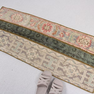 Vintage Rug, Turkish Rug, Patchwork Rug, Small Rug, Antique Rug, Rugs For Entry, 1.5x3.9 ft Green Rug, Bathroom Rug, Small Turkish Rug, 984