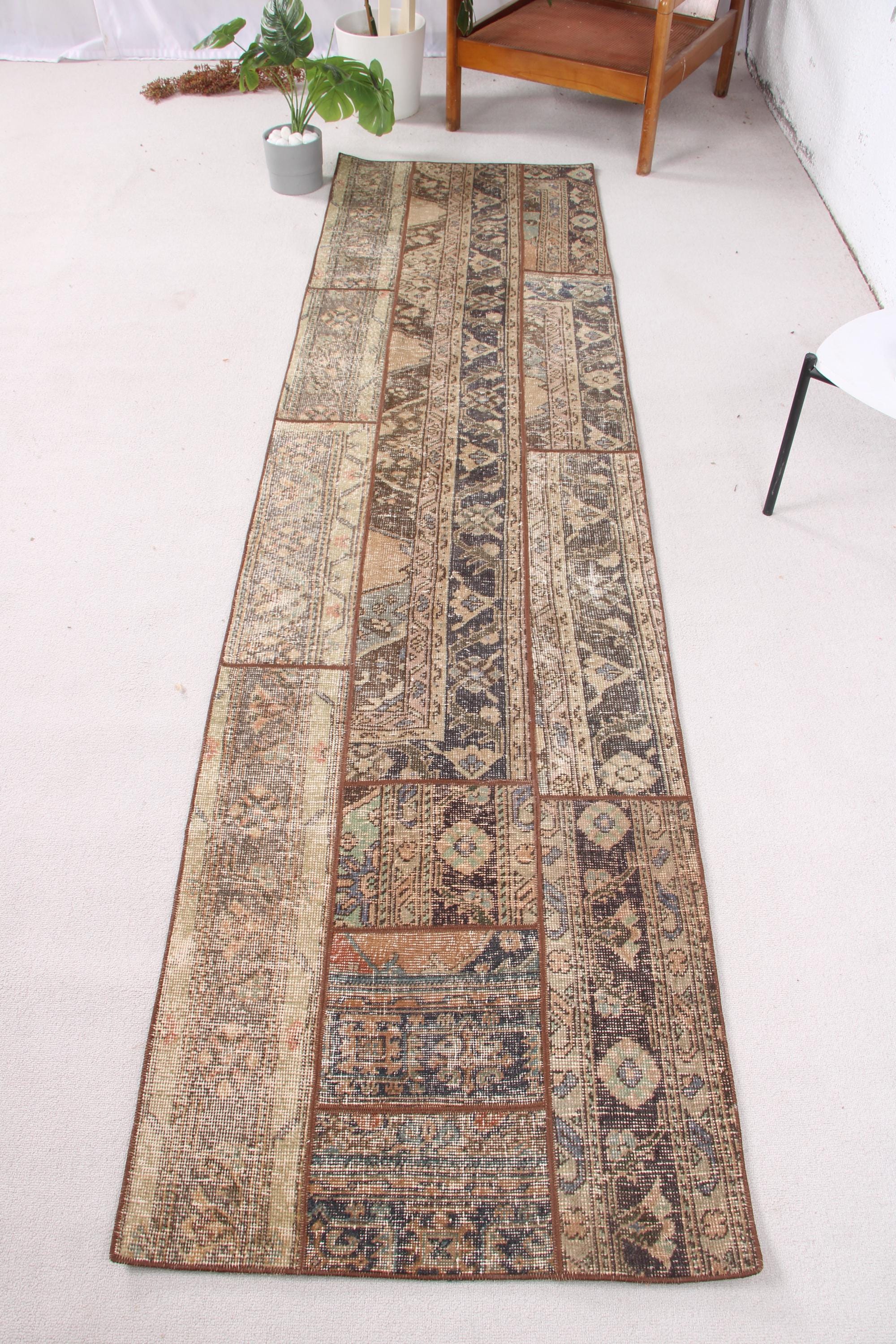 Vintage Rug, Turkish Rug, Patchwork Rug, 2x10 Runner Rugs, Antique Rug, Rugs For Hallway, 2.5x9.6 ft Green Rug, Decorative Rug, Boho Rug,