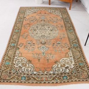 Vintage Rug, Turkish Rug, Area Rug, Oushak Rug, Rugs For Salon, 4.3x7.7 ft Orange Rug, Colorful Area Rug, Handwoven Turkish Rug, Organic Rug