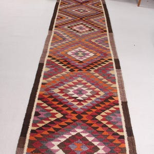 Vintage Kilim, Turkish Kilim, Runner Kilim, Antique Kilim, Rugs For Stair, 2.8x11.3 ft Purple Kilim, Colorful Herki Kilim, Aztec Rug,