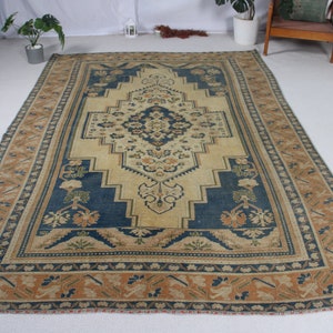 Turkish Rug Vintage Large Rugs Antique Anatolian For Salon 6.6x9.6 ft Beige Wool Decor Old Decorative Bedroom Art Muted Custom Turkey Ethnic