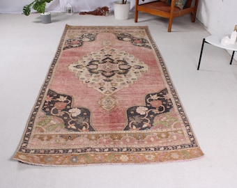 Vintage Rug, Turkish Rug, Area Rugs, Oushak Rugs, Rugs For Dining Room, 4.1x9.2 ft Pink Rug, Moroccan Rugs, Boho Area Rug,