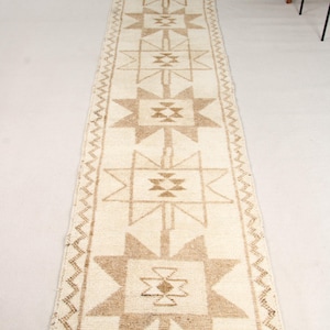 Turkish Vintage Rug, 3x11.7 ft Herki Rug, White Runner Patchwork Rug