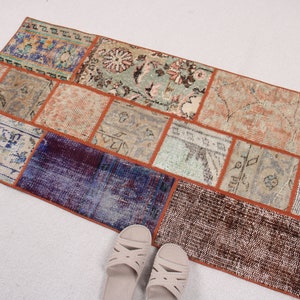 Small Rug, Patchwork Rug, Vintage Rug, Turkish Rug, Oushak Rug, Rugs For Bathroom, 2x3.9 ft Green Rug, Home Decor Rug, Door Mat Rug, 988