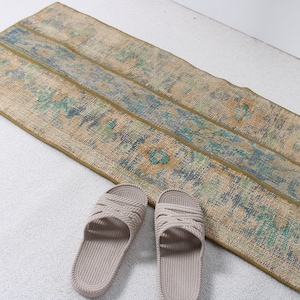 Vintage Rug, Patchwork Rug, Small Rug, Turkish Rug, Oushak Rug, Rugs For Entry, 1.6x3.2 ft Green Rug, Door Mat Rug, Handwoven Bath Mat, 894