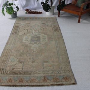 Area Rug Turkish Vintage Antique Anatolian Rugs For Living Room 3.6x7.8 ft Beige Kitchen Designer Decorative Hand Woven Pastel Retro Wool