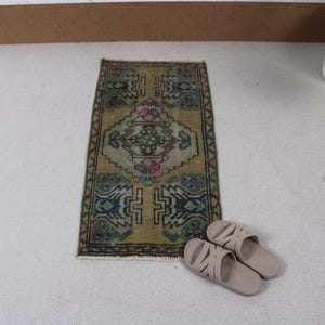 Vintage Turkish Rug, Colorful Boho Design, 1x3ft, Handmade Entryway Door Mat, Unique Geometric Pattern, Vibrant Decor Accent