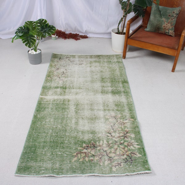 Turkish Rug, Vintage Rug, Accent Rugs, Antique Rug, Rugs For Bedroom, 3x5.9 ft Green Rug, Floral Rug, Home Decor Rug, Gift For Him,  1176