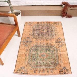 Small Rugs, Turkish Rug, Vintage Rug, Antique Oushak Rug, Rugs For Bedroom, 2.7x3.9 ft Orange Rug, Door Mat Rug, Small Entry Rug,  562