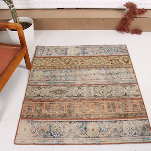 Patchwork Rug, Small Rug, Vintage Rug, Turkish Rug, Antique Rugs, Rugs For Entry, 3.3x3.7 ft Brown Rug, Floor Rugs, Front Door Rug,  586