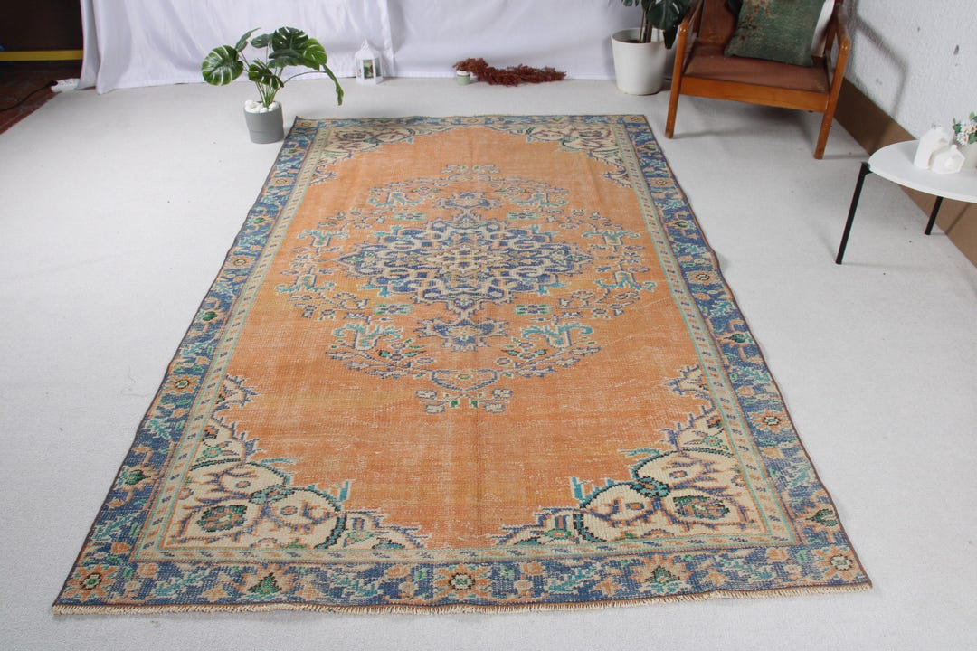Vintage Large Rug, 5.3x8.6 Ft Turkish Rug, Orange Wool Rug - Etsy