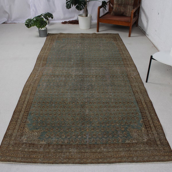 Large Rug Turkish Vintage Oushak Rugs For Bedroom 4.6x9.6 ft Brown Oriental Wool Decorative Bohemian Turkish Rug Outdoor Salon Organic Old