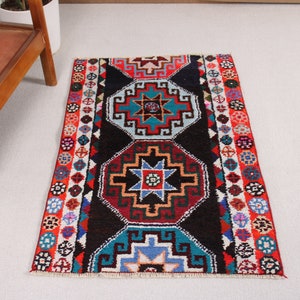 Vintage Rug, Herki Rug, Small Rug, Turkish Rug, Door Mat Rug, Rugs For Gift, 2.4x3.5 ft Blue Rug, Colorful Rug, Turkish Rug Small,  852