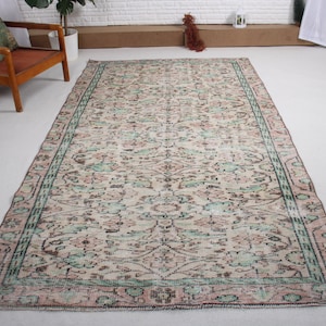 Turkish Rug, Vintage Rug, Large Rugs, Anatolian Rugs, Rugs For Bedroom, 5.2x9.2 ft Beige Rug, Oushak Rug, Wool Rug, Turkish Salon Rug,  119