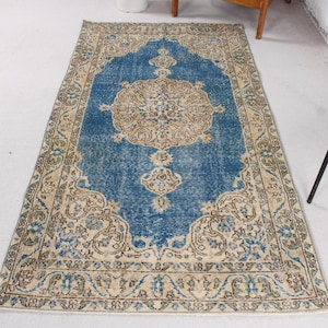 4x7 Area Rug, Turkish Rug, Vintage Rug, Anatolian Rug, Rugs For Dining Room, 3.7x6.8 ft Navy Rug, Oriental Oushak Rug, Turkish Area Rug,