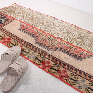 Turkish Rug, Small Rug, Patchwork Rug, Vintage Rug, Antique Rug, Rugs For Bathroom, 1.9x4 ft Beige Rug, Entry Rug, Small Wool Rug,  907