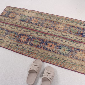 Turkish Rug, Vintage Rug, Small Rugs, Patchwork Rug, Faded Oushak Rugs, Rugs For Entry, 2x3.9 ft Blue Rug, Colorful Rugs, Bathroom Rug, 947