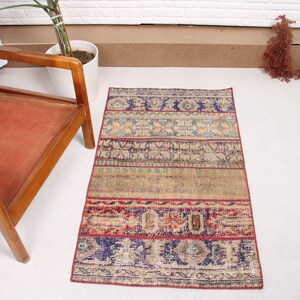 Small Rugs, Patchwork Rug, Vintage Rug, Turkish Rug, Oushak Rug, Rugs For Gift, 2.3x3.8 ft Blue Rug, Door Mat Rugs, Small Entry Rug,  546