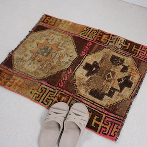Turkish Rug, Small Rugs, Vintage Rug, Antique Rug, Rugs For Entry, 1.9x2.4 ft Orange Rug, Door Mat Rug, Decorative Rug, Small Woven Rug, 876