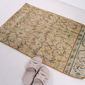 Vintage Rug, Small Rugs, Turkish Rug, Oushak Rug, Rugs For Bathroom, 2x3 ft Orange Rug, Entry Rug, Kitchen Rug, Door Mat Cute, Wool Rug, 925