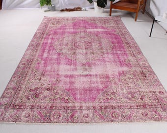 6x10 Large Rugs, Turkish Rug, Vintage Rug, Anatolian Rugs, Rugs For Bedroom, 6x9.7 ft Pink Rug, Vintage Oushak Wool Rug, Decorative Rug,