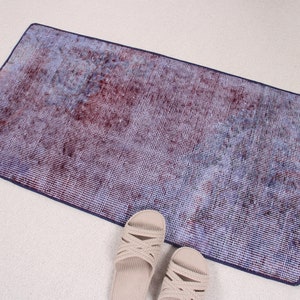 Vintage Rug, Small Rug, Turkish Rug, Oushak Rug, Rugs For Entry, 1.6x3.1 ft Purple Rug, Door Mat Rug, Overdyed Rugs, Entryway Rug,  1031