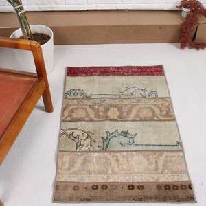 Turkish Rug, Vintage Rug, Patchwork Rug, Small Rug, Oushak Rug, Rugs For Entry, 2.2x3.3 ft Green Rug, Floor Rugs, Modern Bath Mat,  567