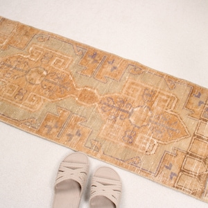 Small Rug, Vintage Rug, Turkish Rug, Oushak Rug, Rugs For Bathroom, 1.4x3.5 ft Brown Rug, Oriental Rug, Entry Rug, Turkish Rug Small,  427