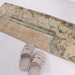 Vintage Rug, Small Rug, Turkish Rug, Antique Rug, Rugs For Entry, 1.4x3.7 ft Beige Rug, Door Mat Rugs, Housewarming Gift, Wool Rug, 930