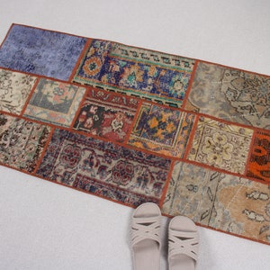 Small Rug, Vintage Rug, Turkish Rug, Patchwork Rug, Anatolian Rug, Rugs For Entry, 2x4.1 ft Blue Rug, Door Mat Rug, Small Boho Rug,  986