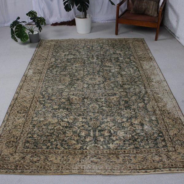 Vintage Rug Turkish Large Rugs Antique For Living Room 5.3x7.9 ft Brown Decorative Wool Distressed Anatolian Vintage Oushak Outdoor Art