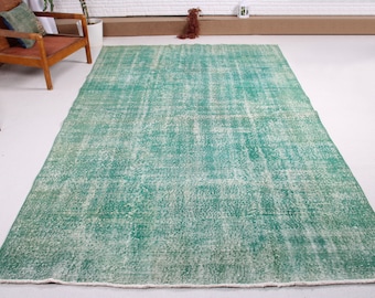 Vintage Rug, Turkish Rug, Large Rug, Overdyed Rug, Antique Rugs, Rugs For Dining Room, 6.1x9.9 ft Green Rug, Oushak Rug, Gift For Her,  484