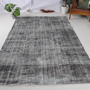 Vintage Turkish Rug, Overdyed Large Carpet, Distressed Area Rug, 6x9ft, Black Gray Rug, Handmade 170x275cm, Living Room Decor