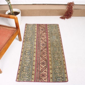 Vintage Rug, Small Rug, Patchwork Rug, Turkish Rug, Anatolian Rugs, Rugs For Bathroom, 2.2x3.9 ft Green Rug, Oushak Rug, Small Wool Rug, 501
