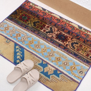 Patchwork Rug, Small Rug, Vintage Rug, Turkish Rug, Antique Rug, Rugs For Bathroom, 2.2x3.1 ft Blue Rug, Wool Rug, Cute Door Mat,  337