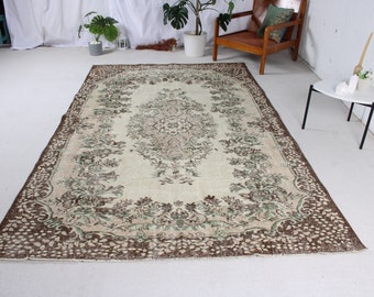 Tappeto 5,9x9,2 piedi, tappeto turco vintage, tappeto a righe marroni e verdi