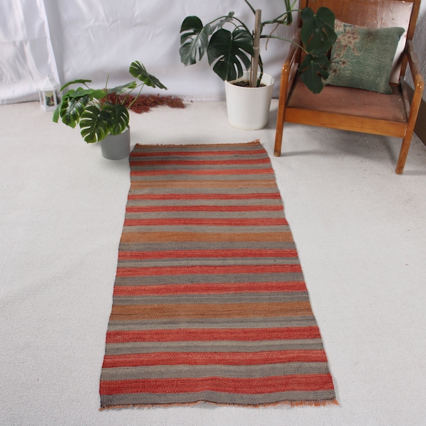 Vintage Kilim Small Turkish Rugs For Bathroom Red Ethnic Striped Office Wool Art Distressed Bohemian Vintage Handmade Interior Designer